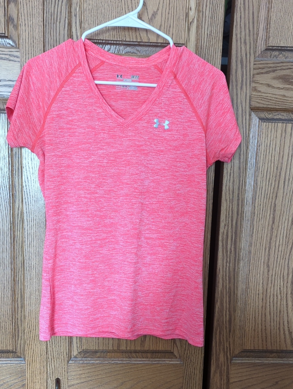 Under Armour Coral Pink Heather V‑Neck Short Sleeve Performance Tee